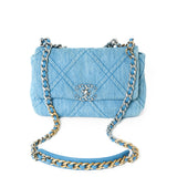 CHANEL BLUE QUILTED DENIM MEDIUM 19 FLAP BAG