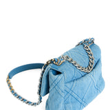 CHANEL BLUE QUILTED DENIM MEDIUM 19 FLAP BAG