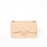 Chanel Beige Quiltat Läder Jumbo Classic Double Flap Bag