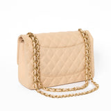 Chanel Beige Quiltat Läder Jumbo Classic Double Flap Bag