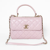 Chanel Lammskinn Quiltad Liten Trendig CC Flap Väska med dubbla handtag Rosa