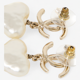 CHANEL CC PEARL HEART DROP EARINGS
