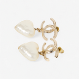 CHANEL CC PEARL HEART DROP EARINGS