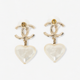 CHANEL CC PEARL HEART DROP EARINGS